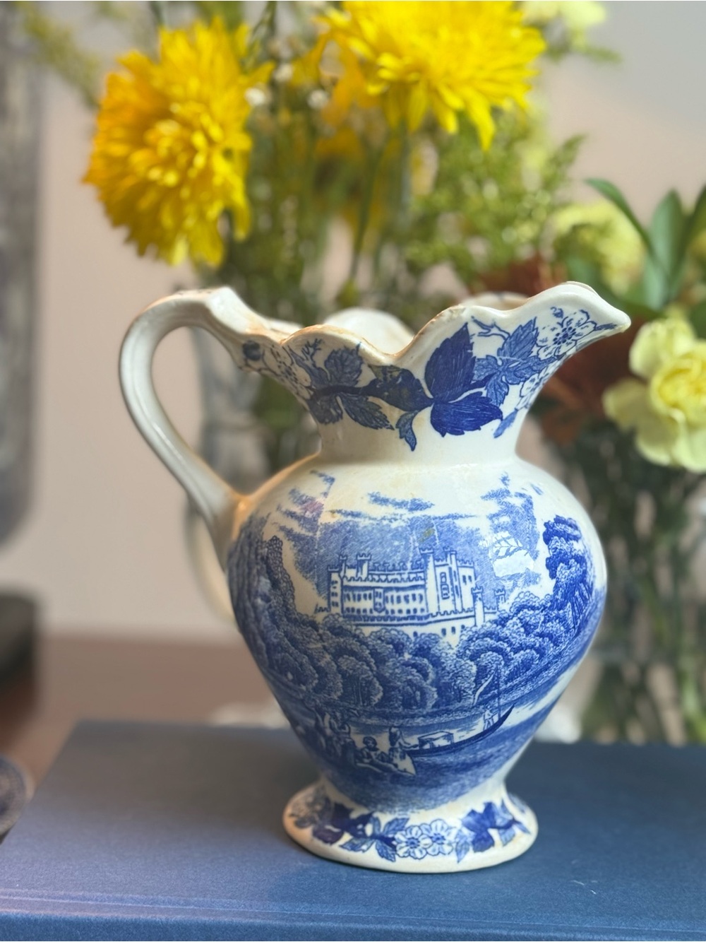 Blue and White Decorative Ceramic Pitcher - Classic Home Art